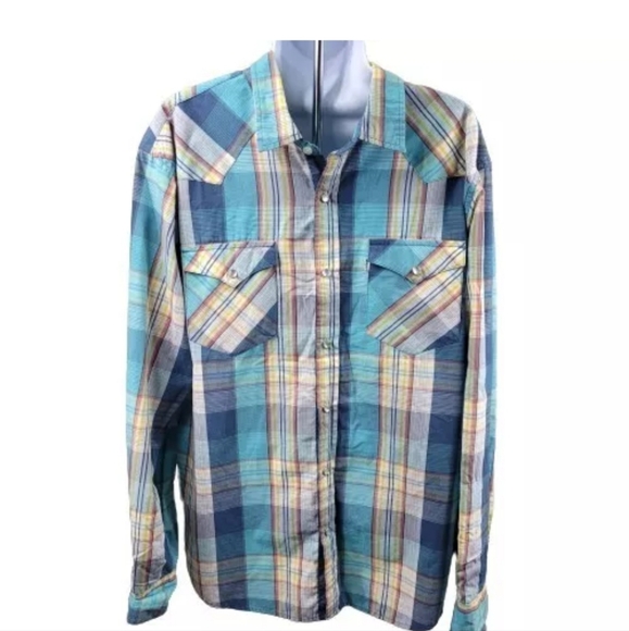 Levis Western Pearl Snap Shirt Men Large Stripes Long Sleeve Flap Pockets EUC - Picture 9 of 9